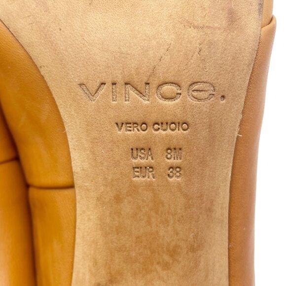 Vince Heath Leather Peep Toe High Block Heeled Mule Cognac Brown Women’s Size 8 - Picture 14 of 16